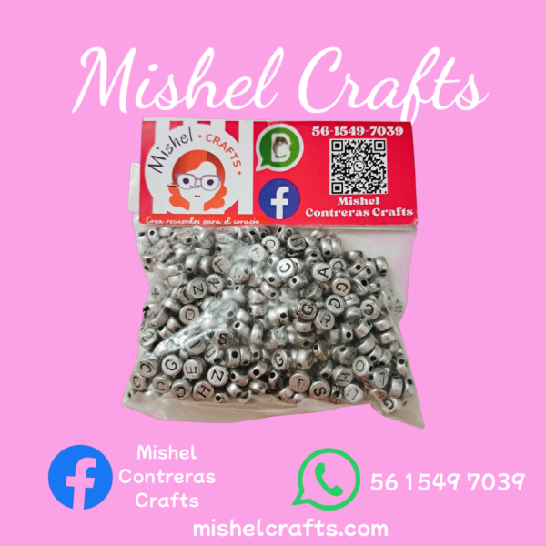 Cuentas redondas plata letra negra